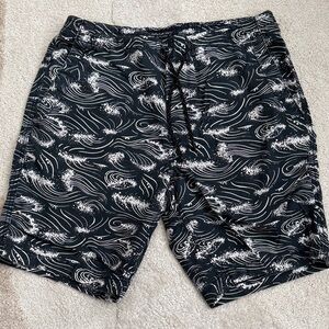 Men's Black Wave-Print Swim Trunks